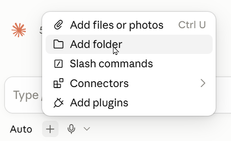 入力欄の左下の+を押して「Add folder」を選ぶ